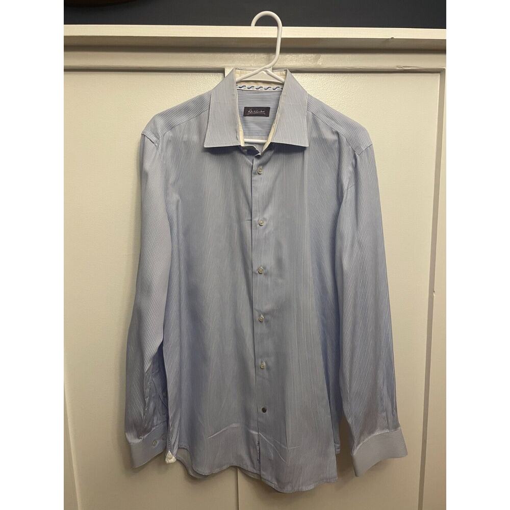 Robert Graham Men’s Dress Shirt Blue/White Striped Classic Preppy Sz 42 16.5‎